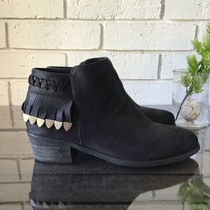 Okeysi Black Suede Metal Fringe Ankle Booties Size 6